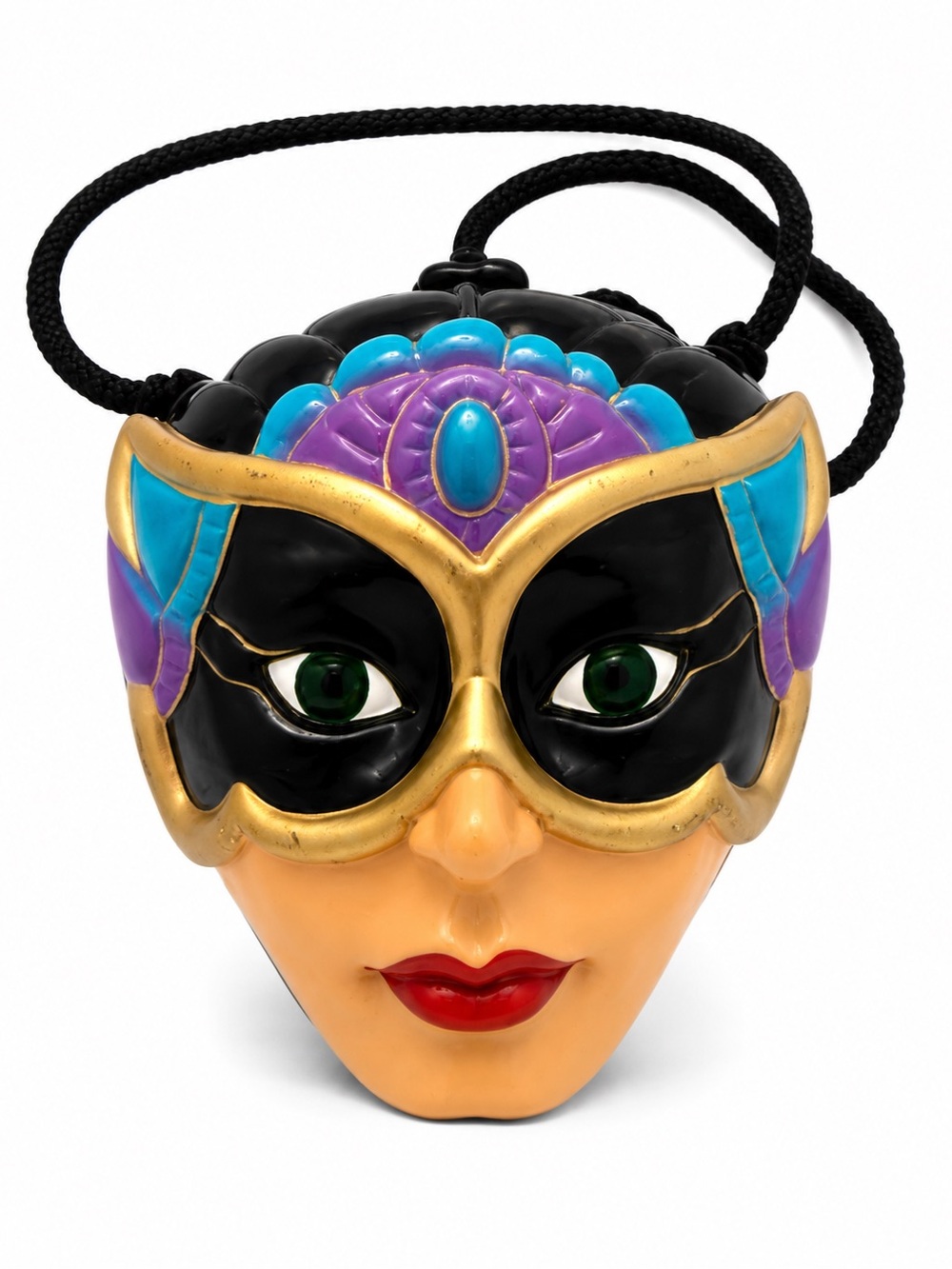 UNIQUE Timmy Woods Black, Purple & Turquoise Mask Face Crossbody Bag